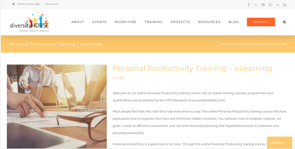 The Personal Productivity Training-eLearning course page's screenshot