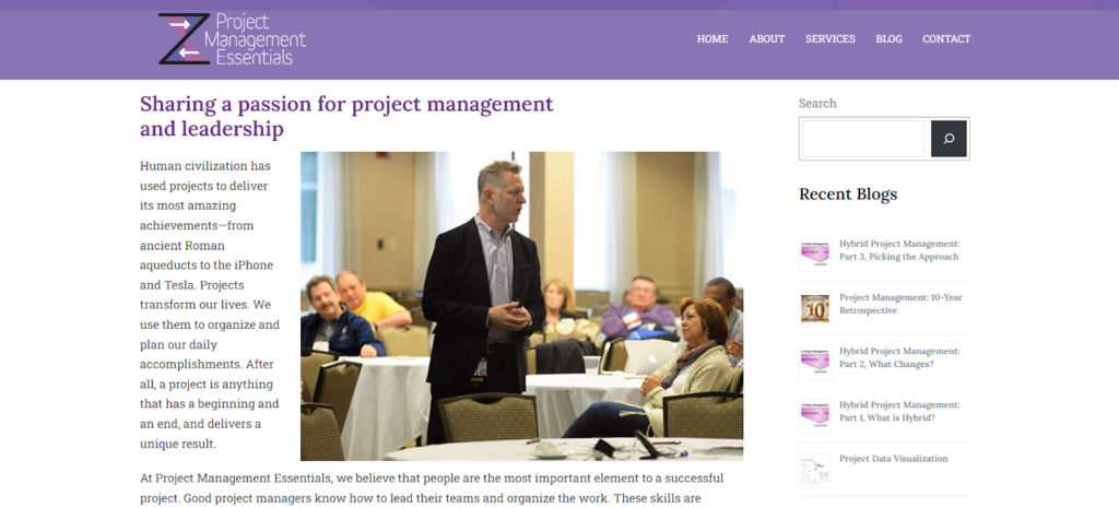 The Project Management Essential website screenshot