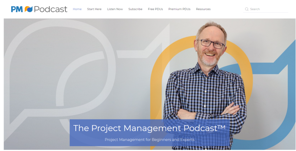 The Project Management Podcast Newsletter home page screenshot