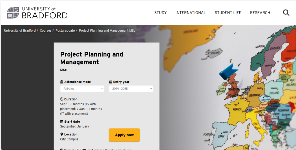 The screenshot of the Project Planning and Management course page