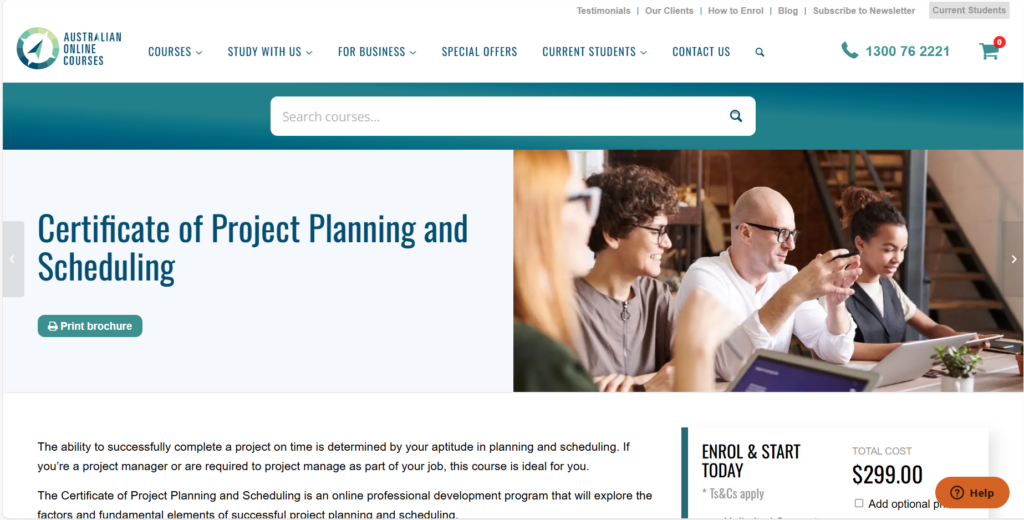 Screenshot of the Certificate of Planning and Scheduling course page