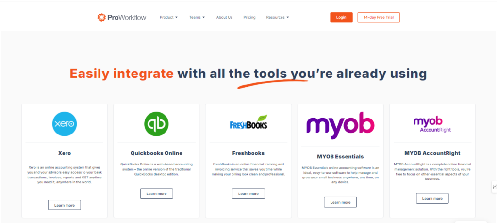 proworkflow integration capabilities screenshot