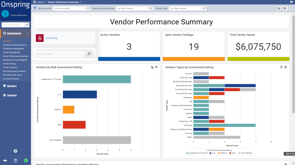 screenshot of onspring industry-specific features