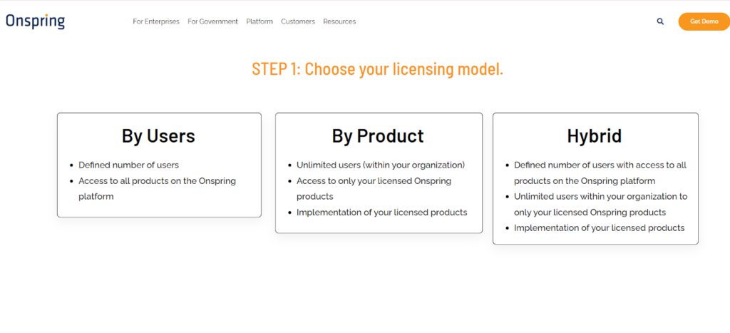screenshot of onspring scalability and team size