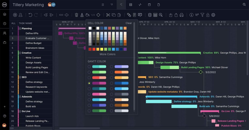 screenshot of projectmanager industry specific features