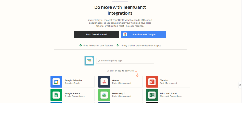 teamgantt integration capabilities screenshot