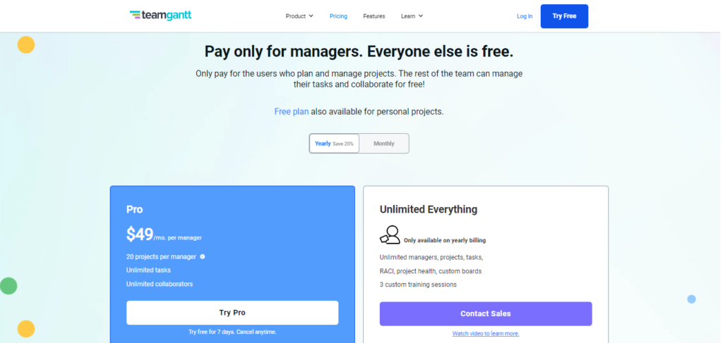 teamgantt pricing screenshot