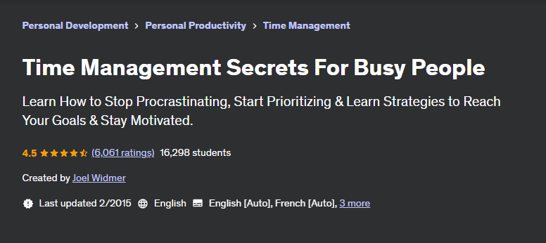 Time Management Secrets for Busy People course page screenshot