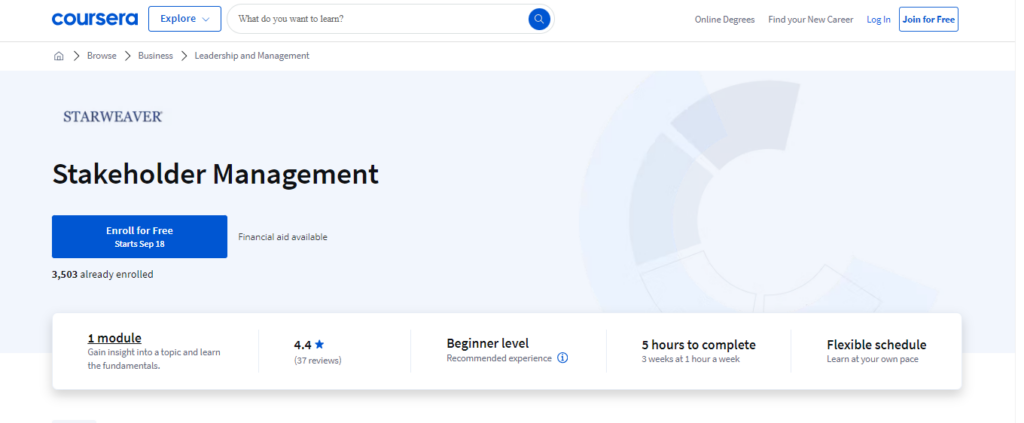 Stakeholder Management course website screenshot