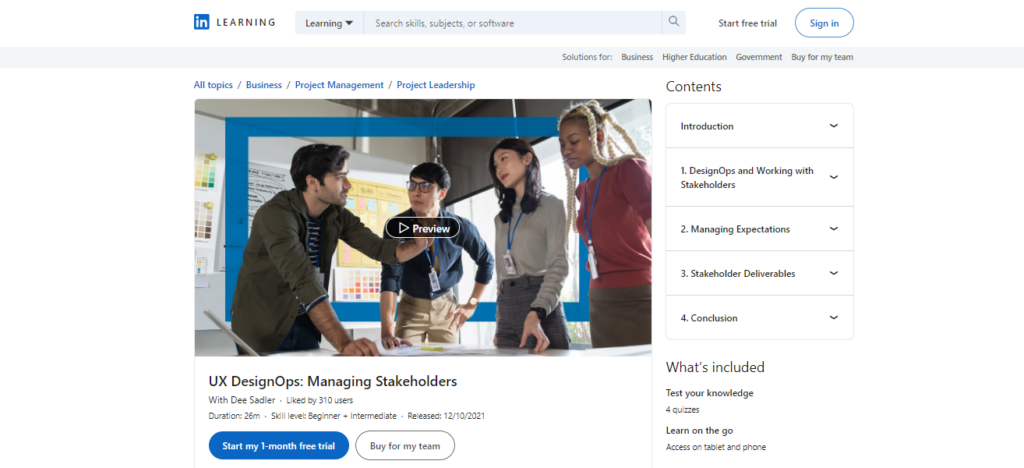UX DesignOps: Managing Stakeholders course page
