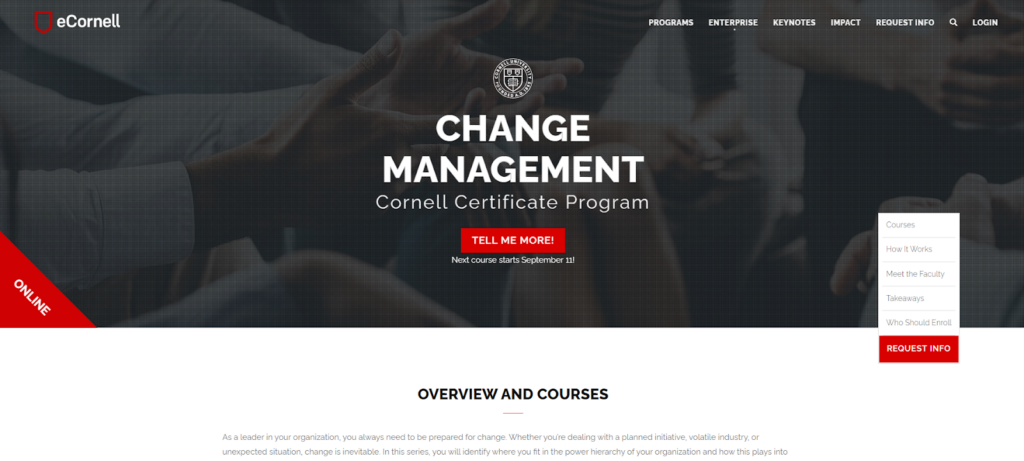 The Change Management course by Cornell University landing page screenshot