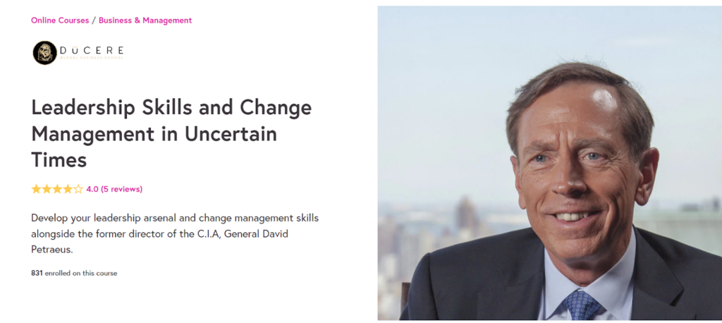 The Leadership Skills and Change Management in Uncertain Times course landing page screenshot