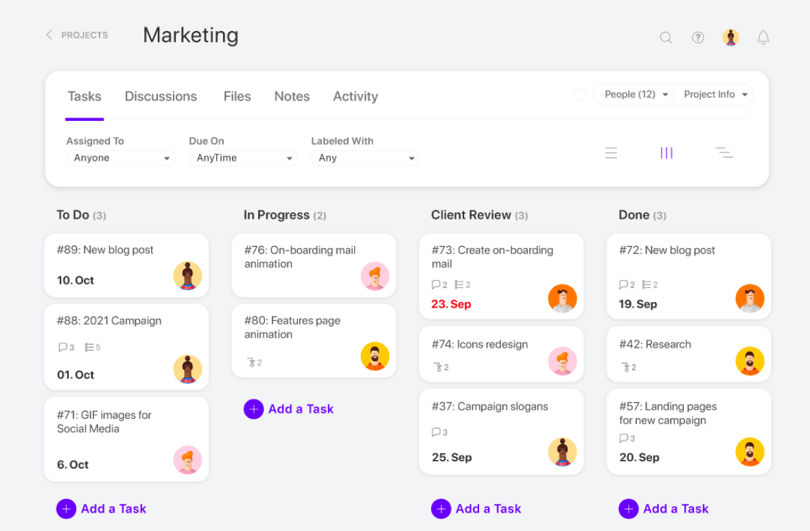 screenshot of activecollab scalability and team size