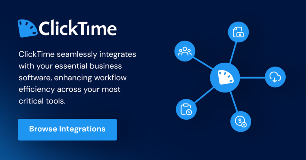 screenshot of clicktime integration capabilities