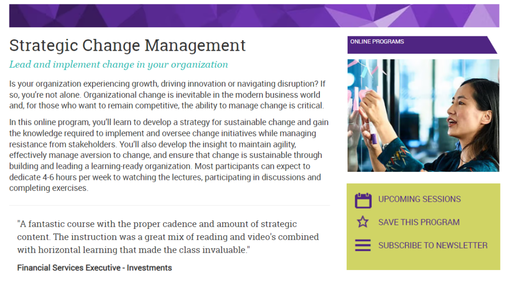 The Strategic Change Management course overview page screenshot
