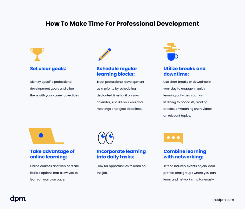 graphic with 6 ways to make time for professional development