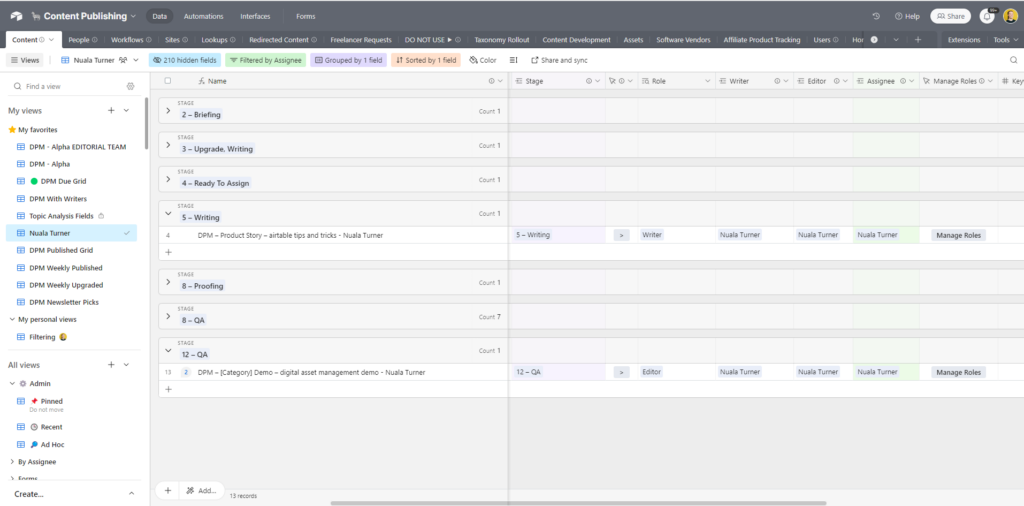 example of an assignee view in airtable