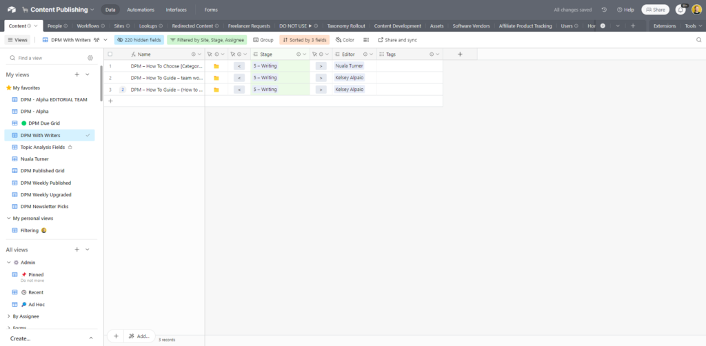 example of a follow-up view in airtable