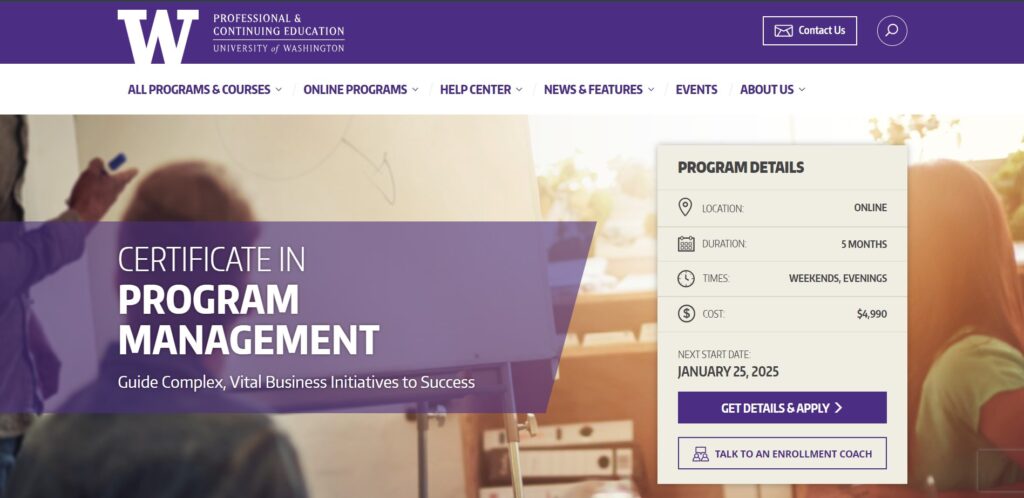 Certificate in Program Management Landing Page