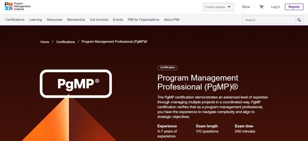 Program Management Professional (PgMP®) certification page