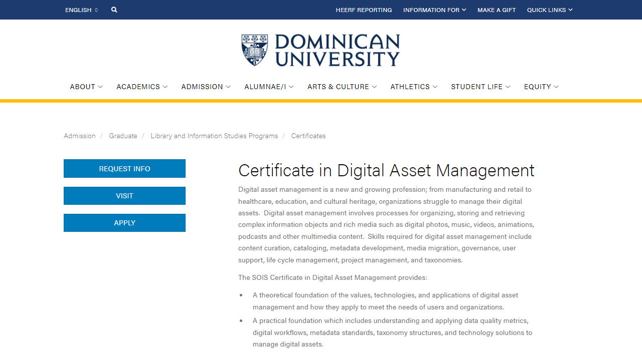Certificate in Digital Asset Management landing page