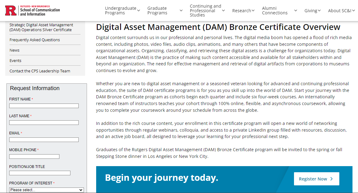 Digital Asset Management Bronze Certificate overview