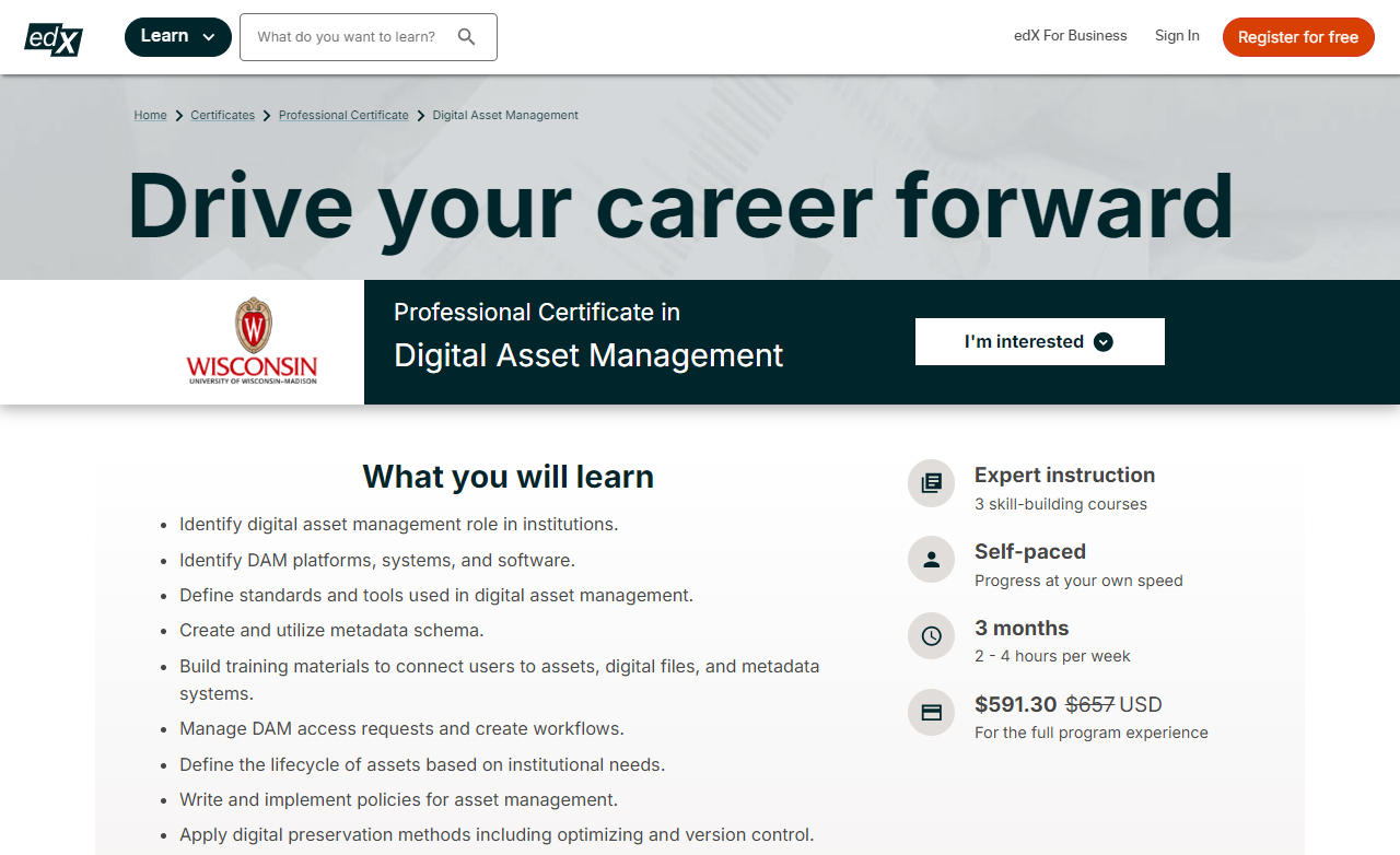 Professional Certificate in Digital Asset Management landing page