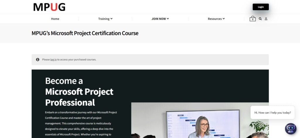Screenshot of MPUG’s Microsoft Project Certification Course Page