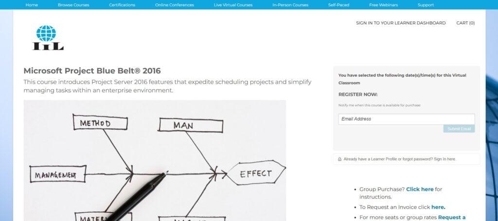 Microsoft Project Blue Belt® 2016 Certificate page Screenshot