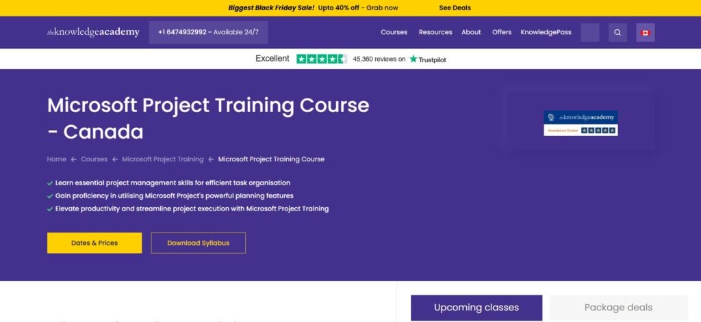 Microsoft Project Masterclass Certificate page Screenshot