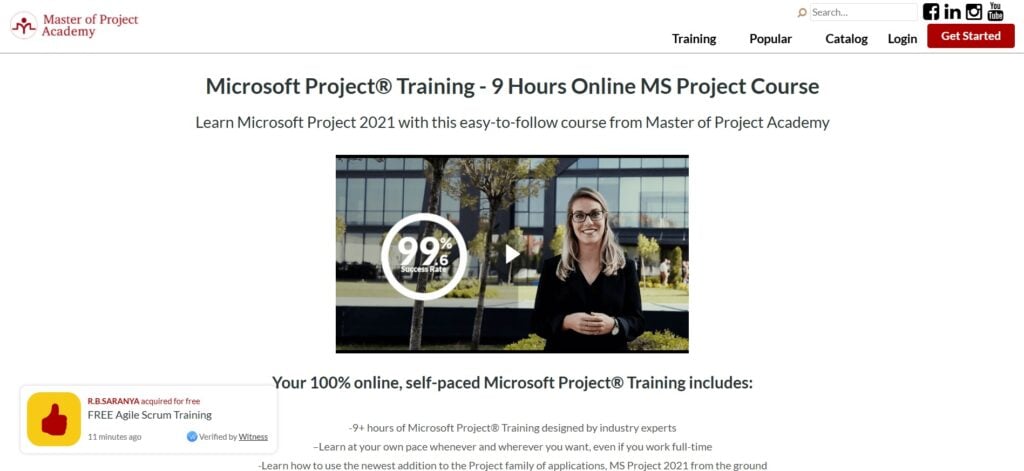 Screenshot of Microsoft Project® Training - 9 Hours Online MS Project Course page