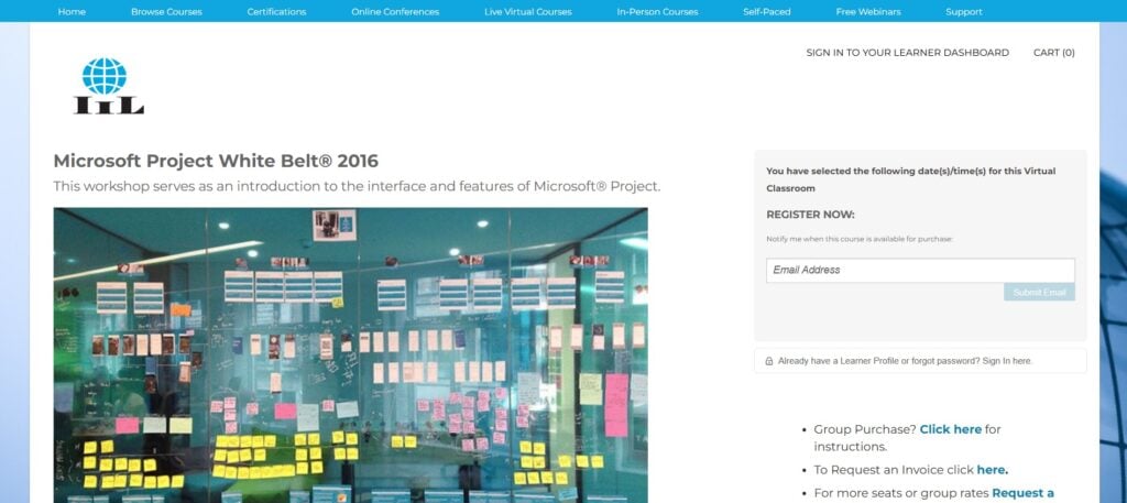 Screenshot of Microsoft Project White Belt® 2016 Certificate page