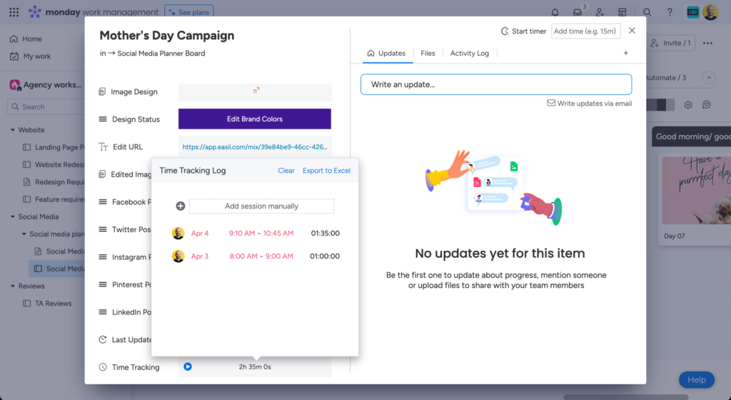 time tracking in monday.com