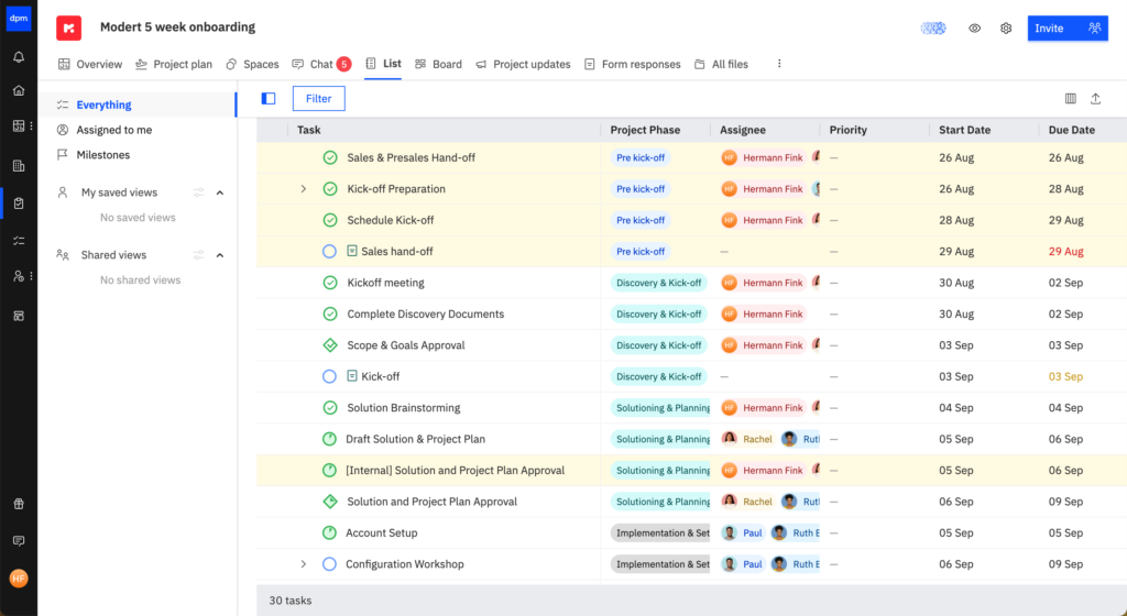 task list in rocketlane software