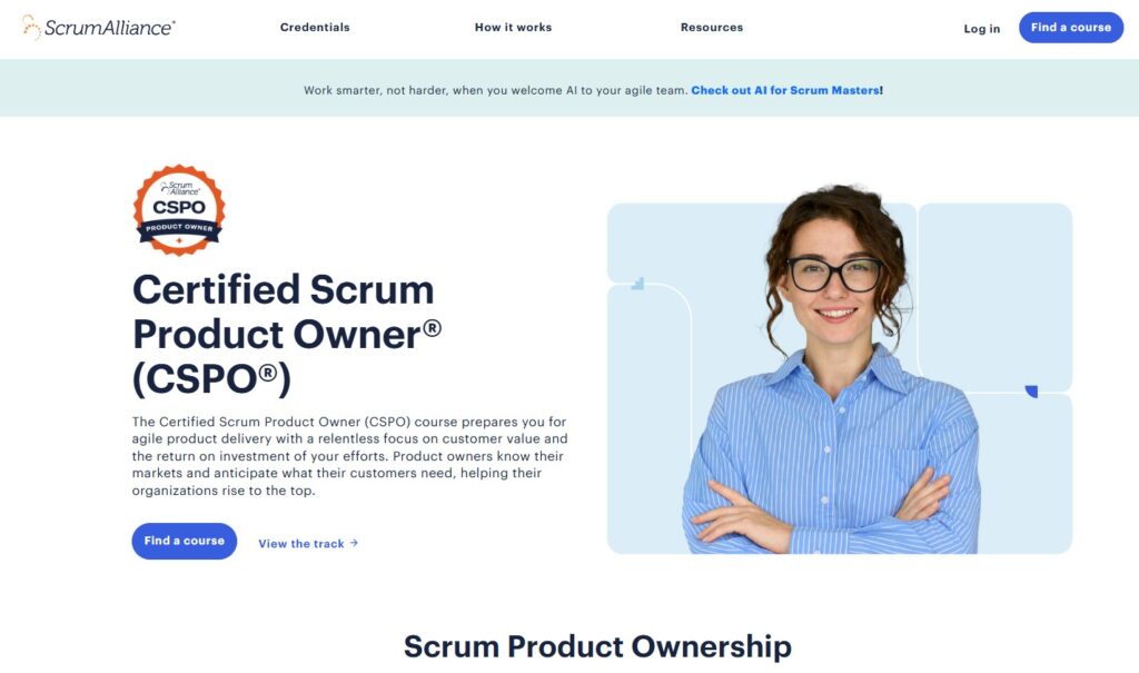 Screenshot of Certified Scrum Product Owner® landing page
