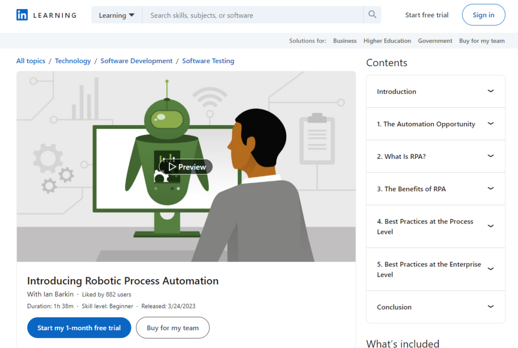 Introducing Robotic Process Automation course screenshot