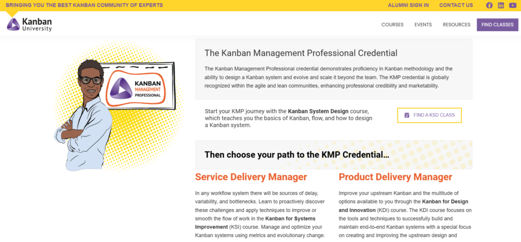 Screenshot of the Kanban Management Professional certification web page