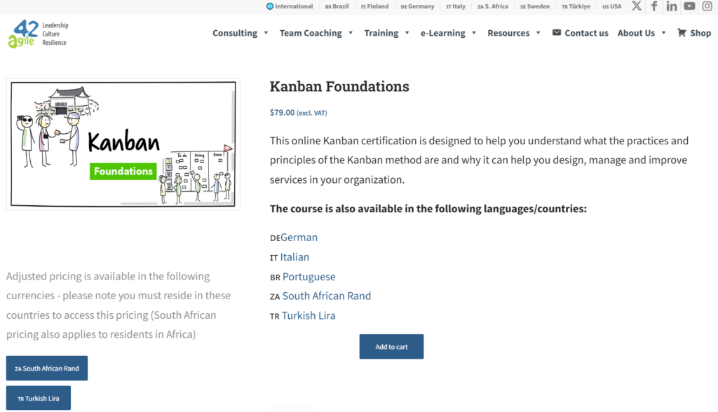 Screenshot of the Kanban Foundations certification landing page