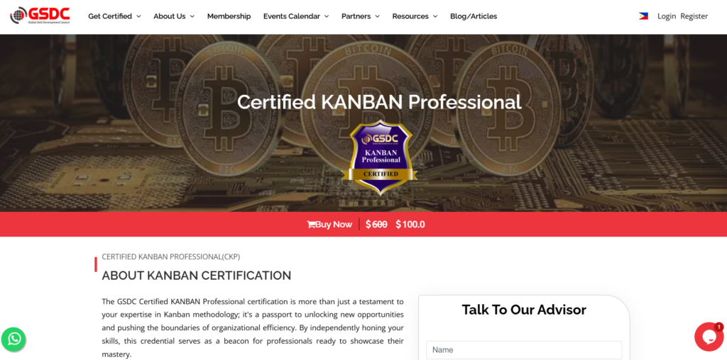 Screenshot of the Certified Kanban Professional web page