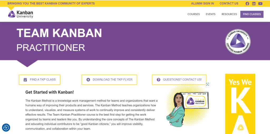 Screenshot of the Team Kanban Practitioner certification landing page