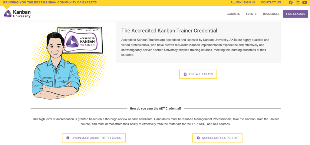 Screenshot of the Accredited Kanban Trainer certification landing page