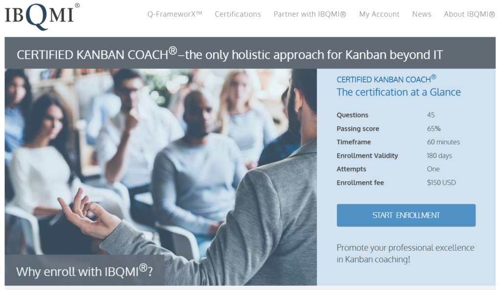 Screenshot of the Certified Kanban Coach landing page