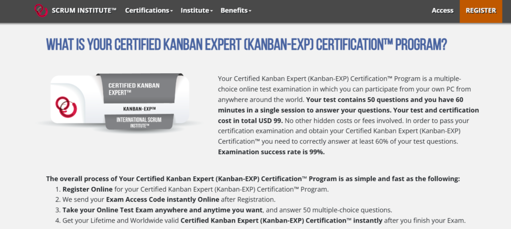 The Certified Kanban Expert landing page screenshot
