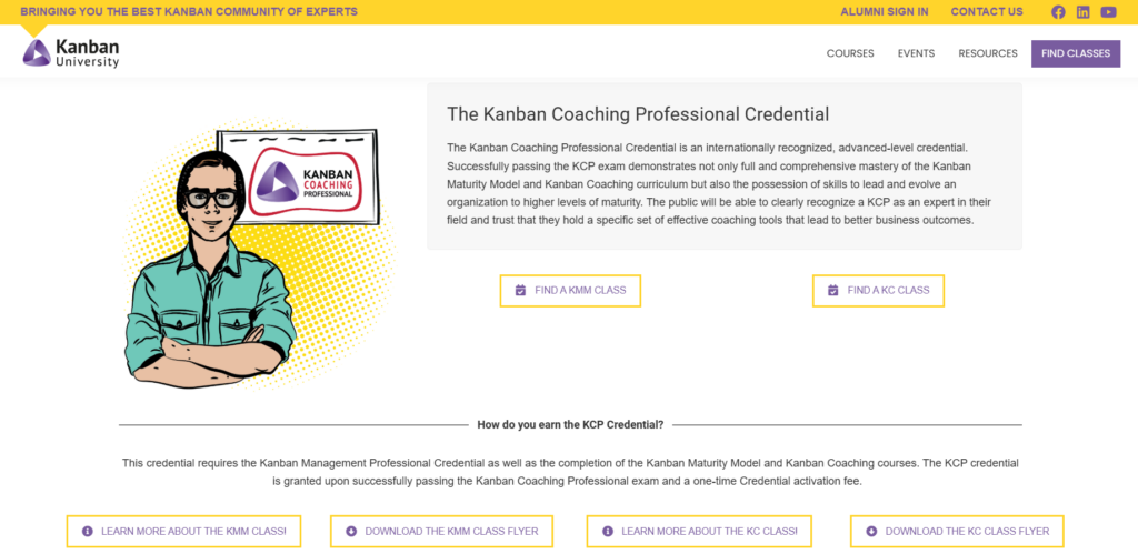 The Kanban Coaching Professional certification landing page screenshot