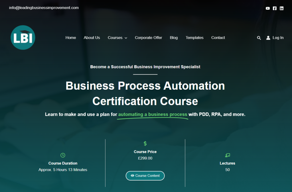 Business Process Automation Certification Course page screenshot
