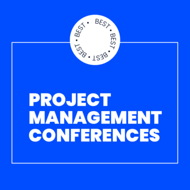 Project management conferences text on blue background