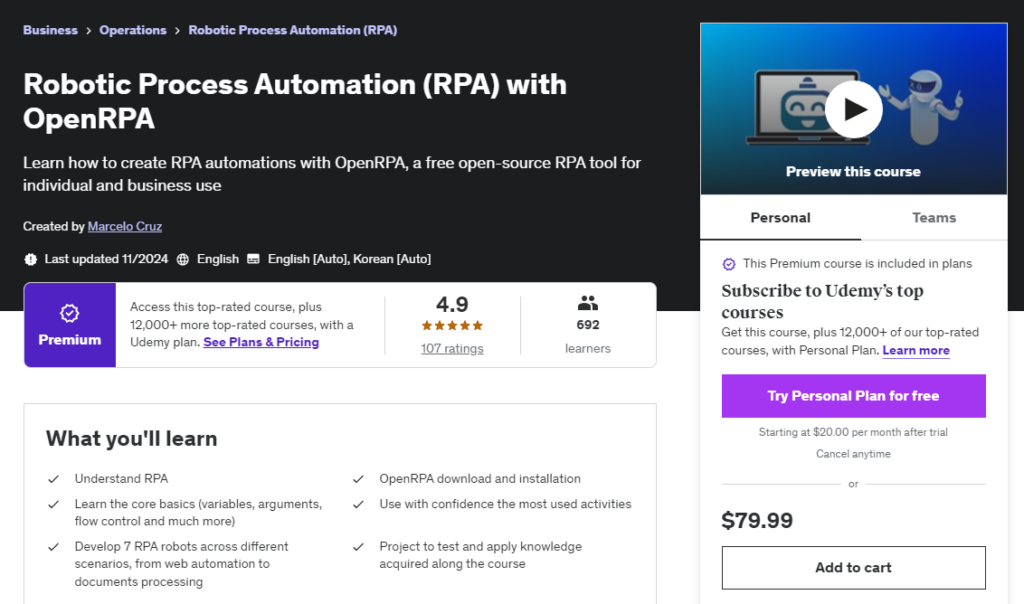 Robotic Process Automation (RPA) with OpenRPA page screenshot