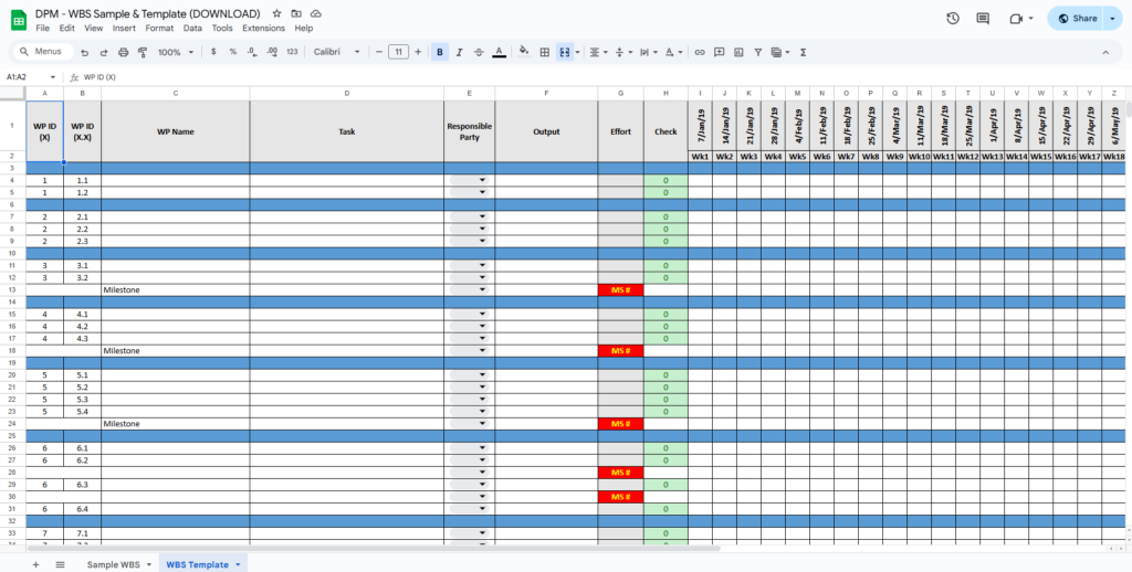 work breakdown structure template screenshot