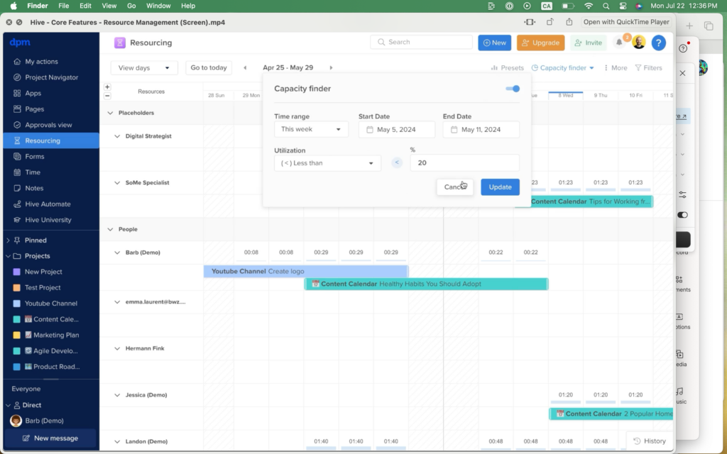 hive capacity finder screenshot