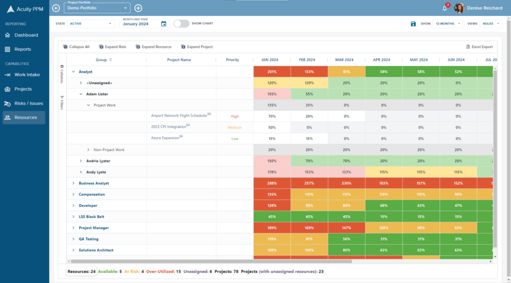 Resource capacity screenshot in Acuity PPM